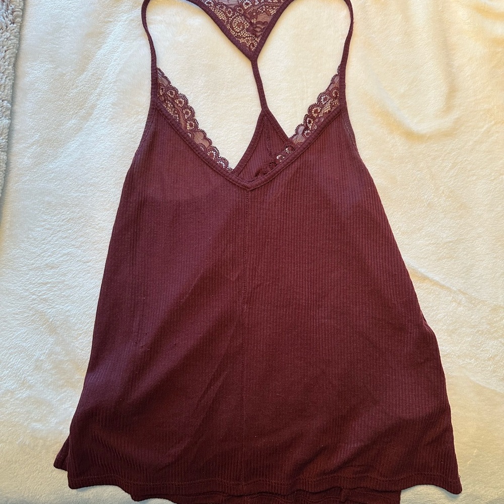 Urban Outfitters Burgundy Lace Trim Tank Top
